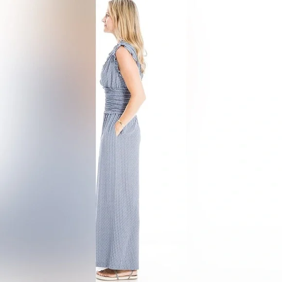 Max Studio|Blue Polka Dot Women's Wide leg jumpsuit w smocking•••NWT,Boho style - Picture 3 of 15